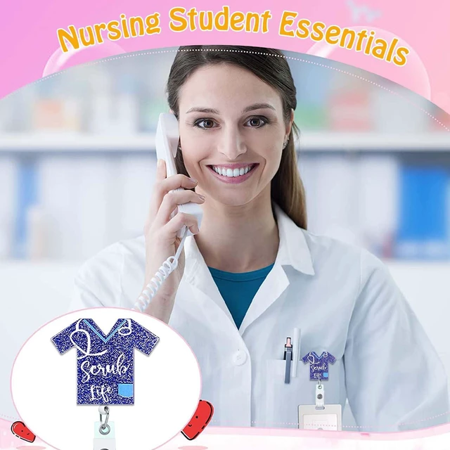 Alt view image 5 of 7 - ANDGING Scrub Life Badge Reel Holder, Navy Blue Badge Reels Retractable for Nurses, Cute Funny Badge Clip RN LVN LPN CNA Nursing Student Medical Essentials ID Name Card Badge with Alligator Clip