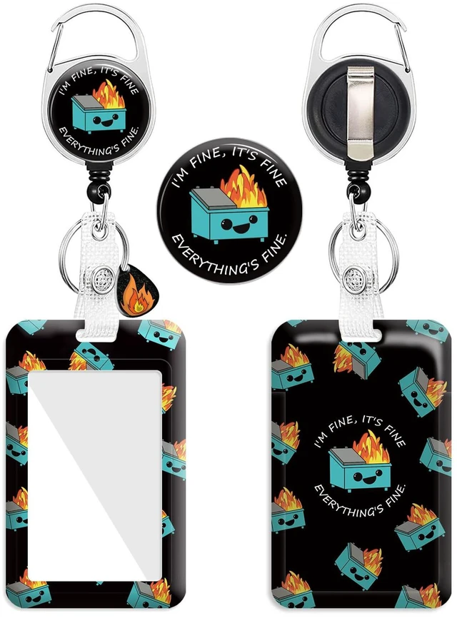 Main image of Badge Holder Retractable Badge Reel with Pendant and Keychain Fire Card Name Tag Vertical ID Protector for Nurse Teacher Student Office Worker