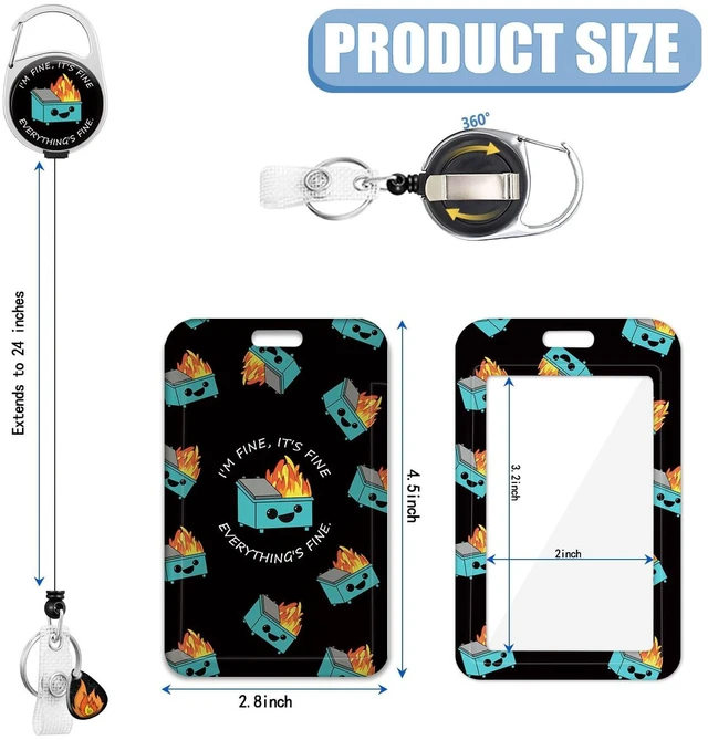 Alt view image 2 of 7 - Badge Holder Retractable Badge Reel with Pendant and Keychain Fire Card Name Tag Vertical ID Protector for Nurse Teacher Student Office Worker