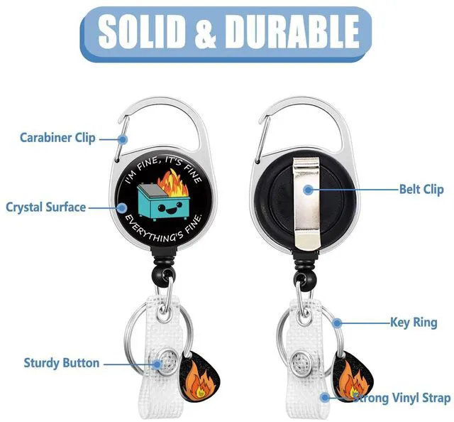 Alt view image 3 of 7 - Badge Holder Retractable Badge Reel with Pendant and Keychain Fire Card Name Tag Vertical ID Protector for Nurse Teacher Student Office Worker
