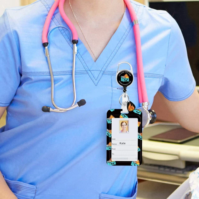 Alt view image 5 of 7 - Badge Holder Retractable Badge Reel with Pendant and Keychain Fire Card Name Tag Vertical ID Protector for Nurse Teacher Student Office Worker