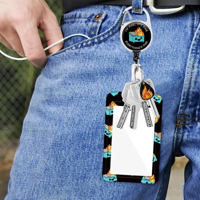 Alt view image 6 of 7 - Badge Holder Retractable Badge Reel with Pendant and Keychain Fire Card Name Tag Vertical ID Protector for Nurse Teacher Student Office Worker