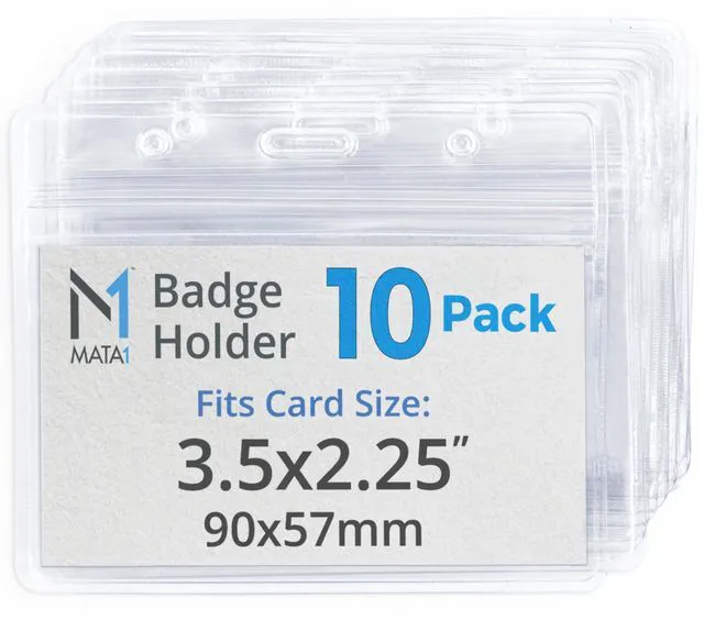 Main image of Plastic Card Holder, Clear, 3.5x2.25 Inch, 10 Pack | Mata1-USA Horizontal Badge Holder for ID Name Badge with Zipper, Waterproof Nametag Holder for Conferences and Company Events