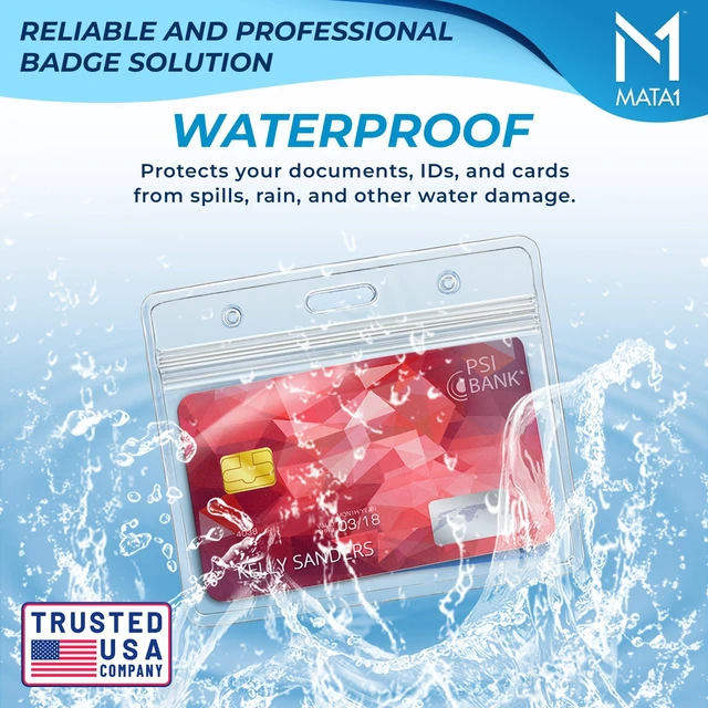 Alt view image 2 of 7 - Plastic Card Holder, Clear, 3.5x2.25 Inch, 10 Pack | Mata1-USA Horizontal Badge Holder for ID Name Badge with Zipper, Waterproof Nametag Holder for Conferences and Company Events