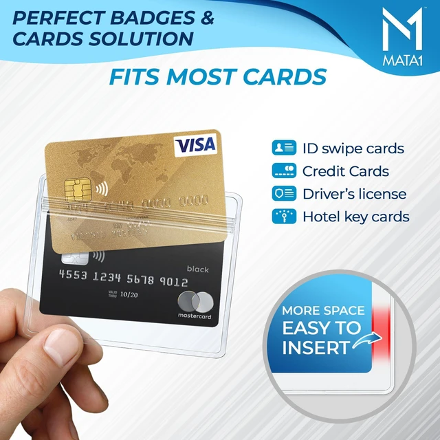 Alt view image 4 of 7 - Plastic Card Holder, Clear, 3.5x2.25 Inch, 10 Pack | Mata1-USA Horizontal Badge Holder for ID Name Badge with Zipper, Waterproof Nametag Holder for Conferences and Company Events