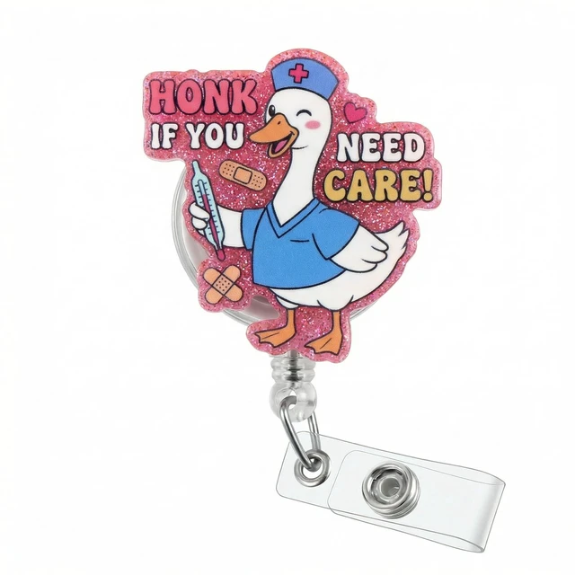 Main image of Funny Nurse Badge Reel with ID Holder,Cute Work Badge Holder with Retractable Clip,Nurse Gift for RN LPN CNA MA BSN Nursing Student Teacher Doctor Healthcare Workers Doctor (HONK Need Care!)