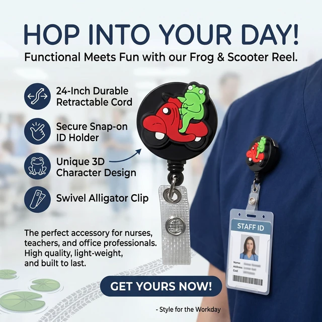 Alt view image 2 of 7 - Cute Frog Badge Clip Retractable Badge Reel ID Name Badge Holder Reels with Swivel Alligator Clip Nurse Doctor Name Tag Clip for Teacher,RN LPN CNA Work Accessories (Frog)