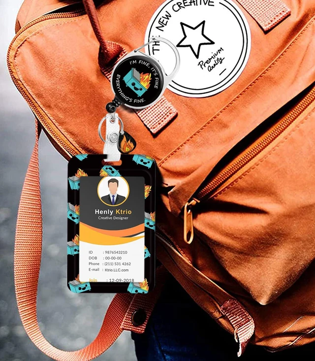 Alt view image 7 of 7 - Badge Holder Retractable Badge Reel with Pendant and Keychain Fire Card Name Tag Vertical ID Protector for Nurse Teacher Student Office Worker