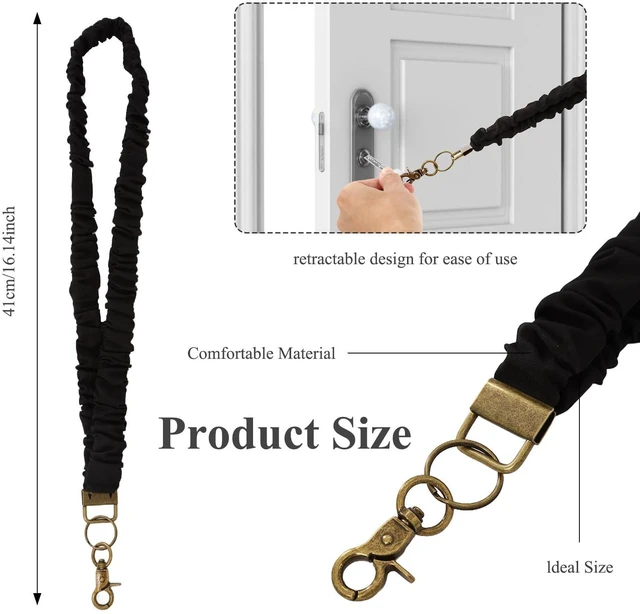 Alt view image 3 of 7 - TURAOHU 2-Pack Scrunchie Lanyards for Id Badges and Keys, Teacher Lanyard with Id holder,Black Keychain Lanyard, Stretchy Lanyards for Teachers, Nurses, Office Staff