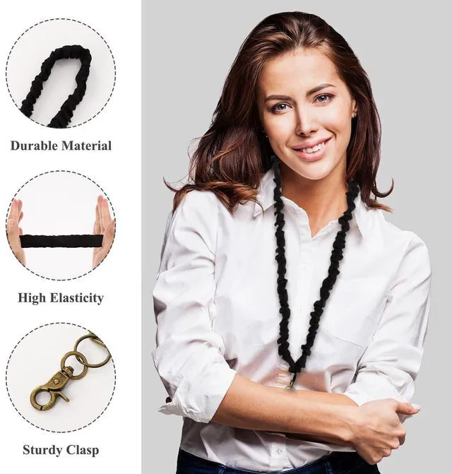 Alt view image 4 of 7 - TURAOHU 2-Pack Scrunchie Lanyards for Id Badges and Keys, Teacher Lanyard with Id holder,Black Keychain Lanyard, Stretchy Lanyards for Teachers, Nurses, Office Staff