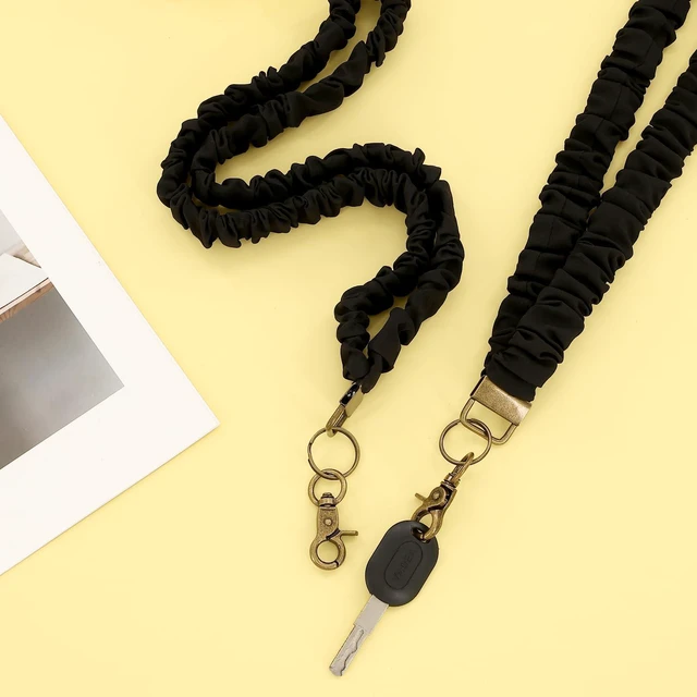 Alt view image 7 of 7 - TURAOHU 2-Pack Scrunchie Lanyards for Id Badges and Keys, Teacher Lanyard with Id holder,Black Keychain Lanyard, Stretchy Lanyards for Teachers, Nurses, Office Staff