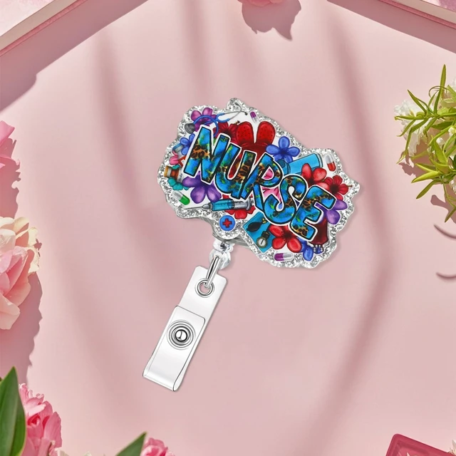 Alt view image 2 of 7 - Jusen Cute Funny Nurse Badge Reel,Personalized ID Name Badge Holder with Retractable Clip,Work Badge Clip for RN CNA LPN LVN Medical Worker Doctor Nursing Student