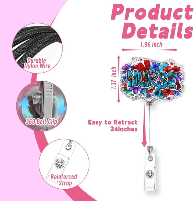 Alt view image 3 of 7 - Jusen Cute Funny Nurse Badge Reel,Personalized ID Name Badge Holder with Retractable Clip,Work Badge Clip for RN CNA LPN LVN Medical Worker Doctor Nursing Student