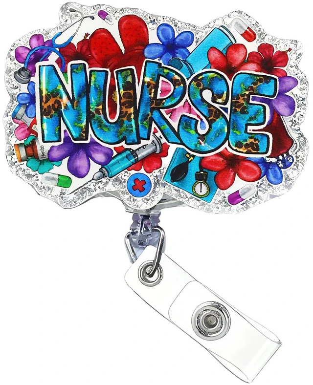 Main image of Jusen Cute Funny Nurse Badge Reel,Personalized ID Name Badge Holder with Retractable Clip,Work Badge Clip for RN CNA LPN LVN Medical Worker Doctor Nursing Student