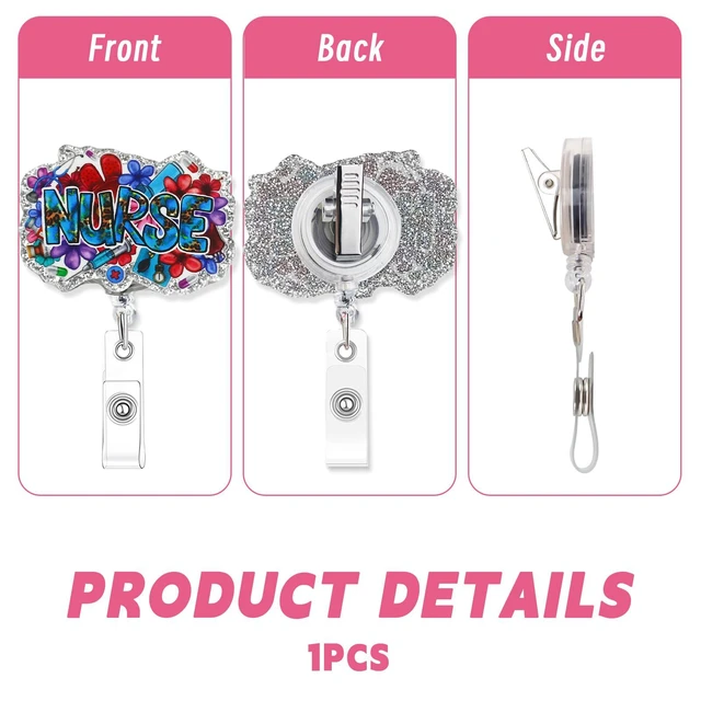 Alt view image 4 of 7 - Jusen Cute Funny Nurse Badge Reel,Personalized ID Name Badge Holder with Retractable Clip,Work Badge Clip for RN CNA LPN LVN Medical Worker Doctor Nursing Student