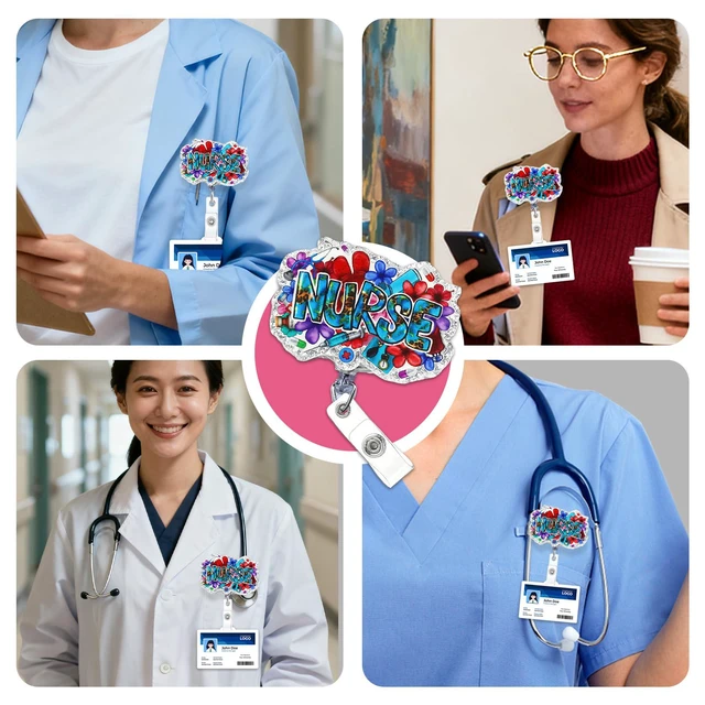 Alt view image 7 of 7 - Jusen Cute Funny Nurse Badge Reel,Personalized ID Name Badge Holder with Retractable Clip,Work Badge Clip for RN CNA LPN LVN Medical Worker Doctor Nursing Student