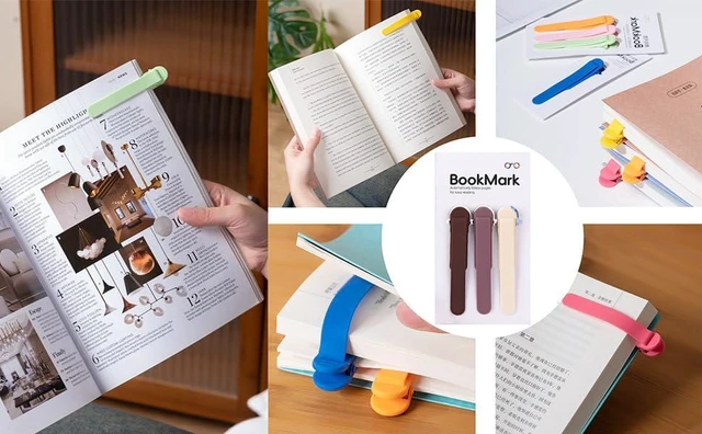 Alt view image 5 of 7 - 3Pcs Bookmark Book Marks, Silicone Book Marks for Reading Women Men Kids Book Lovers, Automatic Book Mark Smart Book Marker Clip Page Holder Reading Accessories School Supplies Gifts for Students