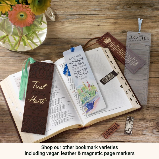 Alt view image 6 of 7 - Christian Art Gifts Marble Swirl Scripture Bookmark: Strength and Dignity | Proverbs 31:25 Bible Verse, Metallic Gold Accents, Cardstock, Christian Bookmarks for Women, Satin Ribbon, Purple