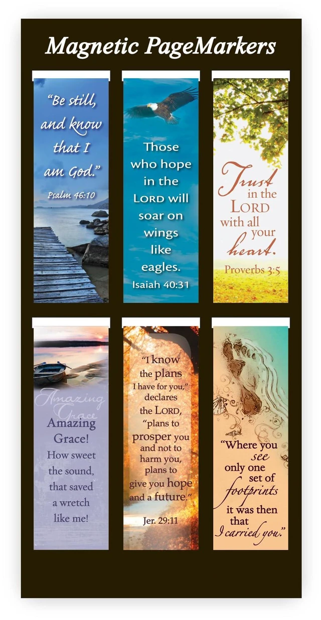 Main image of Christian Art Gifts Classic Nature Collection Magnetic Bookmark Set | Scripture Verses, Hymns & Poems Book Supplies for Women and Men, Magnetic Page Markers, Size 2.3" x 0.8"