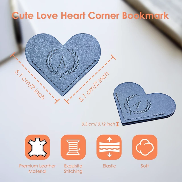 Alt view image 3 of 7 - PYXC Initials Leather Heart Bookmarks 6 Pieces Cute Bookmark Couple Gift | With Initials Handmade Cute Custom Corner Book Marks for Reading Women Teachers Students, Book Lovers Gifts Book Accessories