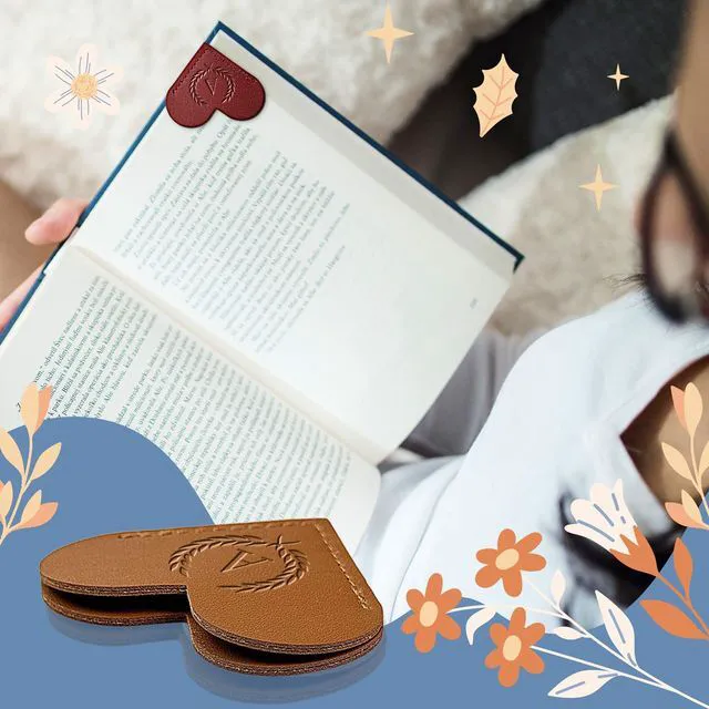 Alt view image 2 of 7 - PYXC Initials Leather Heart Bookmarks 6 Pieces Cute Bookmark Couple Gift | With Initials Handmade Cute Custom Corner Book Marks for Reading Women Teachers Students, Book Lovers Gifts Book Accessories