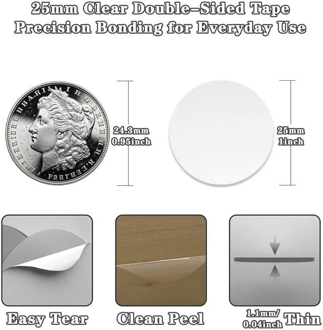 Alt view image 3 of 6 - Kelyva Round Adhesive Pads | 1 in Clear Double-Sided Tape Dots for Car Dashboard Decorations and Dash Cam Base, Heat Resistant