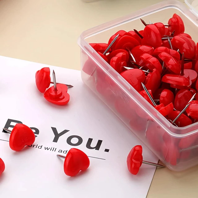 Alt view image 5 of 7 - Plastic Heart Push Pins for Message Boards, Total 100Pcs, Red and Black Pinhead, Metal Needle Map Tacks, Travel Location Indicator Pins for Saint Valentine's Day & Daily