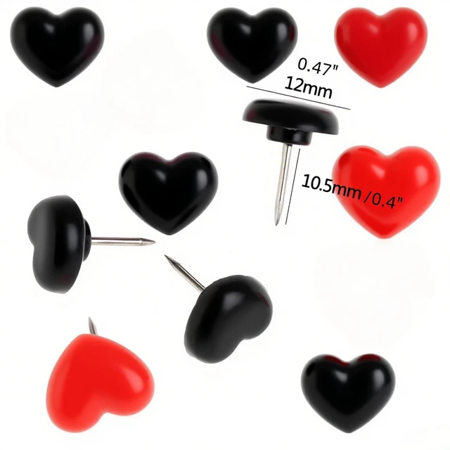 Alt view image 4 of 7 - Plastic Heart Push Pins for Message Boards, Total 100Pcs, Red and Black Pinhead, Metal Needle Map Tacks, Travel Location Indicator Pins for Saint Valentine's Day & Daily