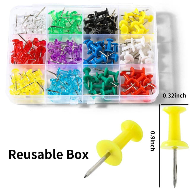 Alt view image 2 of 7 - Hudinsun 12 Colors 150 Pcs Push Pins, Standard Thumb Tacks Steel Point and Plastic Head, Push Pins for Bulletin Board, Cork Board and Wall