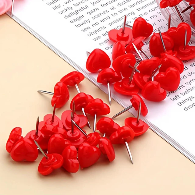 Alt view image 7 of 7 - Plastic Heart Push Pins for Message Boards, Total 100Pcs, Red and Black Pinhead, Metal Needle Map Tacks, Travel Location Indicator Pins for Saint Valentine's Day & Daily