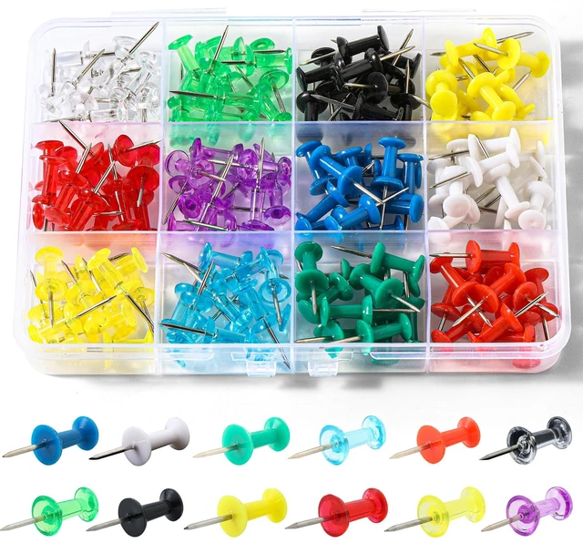 Main image of Hudinsun 12 Colors 150 Pcs Push Pins, Standard Thumb Tacks Steel Point and Plastic Head, Push Pins for Bulletin Board, Cork Board and Wall