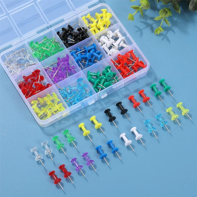 Alt view image 3 of 7 - Hudinsun 12 Colors 150 Pcs Push Pins, Standard Thumb Tacks Steel Point and Plastic Head, Push Pins for Bulletin Board, Cork Board and Wall