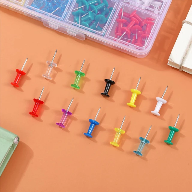 Alt view image 4 of 7 - Hudinsun 12 Colors 150 Pcs Push Pins, Standard Thumb Tacks Steel Point and Plastic Head, Push Pins for Bulletin Board, Cork Board and Wall