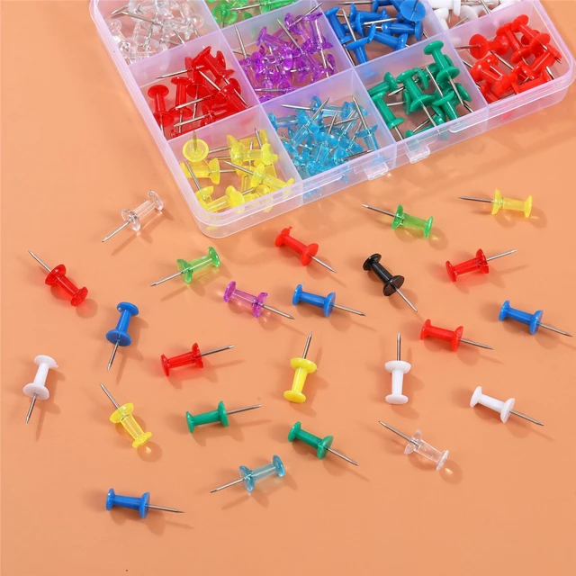 Alt view image 5 of 7 - Hudinsun 12 Colors 150 Pcs Push Pins, Standard Thumb Tacks Steel Point and Plastic Head, Push Pins for Bulletin Board, Cork Board and Wall