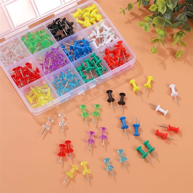 Alt view image 6 of 7 - Hudinsun 12 Colors 150 Pcs Push Pins, Standard Thumb Tacks Steel Point and Plastic Head, Push Pins for Bulletin Board, Cork Board and Wall