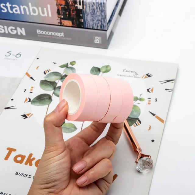 Alt view image 5 of 7 - NatSumeBasics Pastel Pink Washi Tape Decorative Masking Craft Tape | 0.6" x 32 Ft Self-Adhesive Paper Decor Tape for Packaging Art & Home Decoration