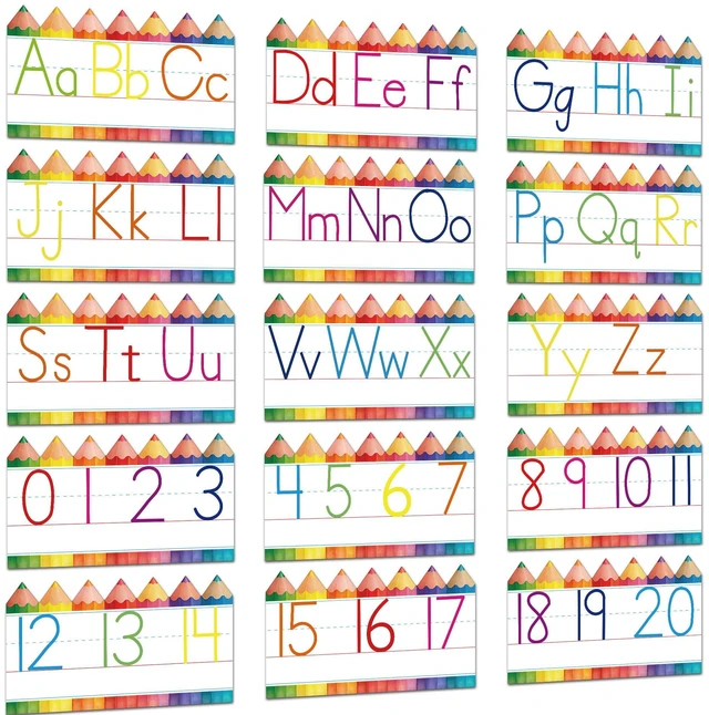 Alt view image 2 of 7 - Alphabet for Classroom Wall - 15 PCS Crayon ABC Manuscript Alphabet Line for Classroom Wall Alphabet Bulletin Board Set for Pre School Elementary Classroom Homeschool, Playroom Bedroom Decorations