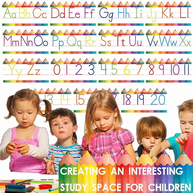 Alt view image 5 of 7 - Alphabet for Classroom Wall - 15 PCS Crayon ABC Manuscript Alphabet Line for Classroom Wall Alphabet Bulletin Board Set for Pre School Elementary Classroom Homeschool, Playroom Bedroom Decorations
