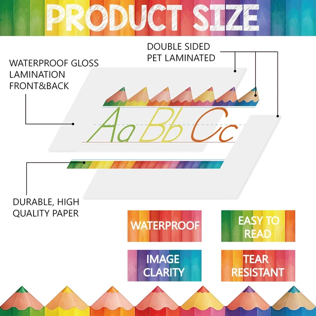 Alt view image 4 of 7 - Alphabet for Classroom Wall - 15 PCS Crayon ABC Manuscript Alphabet Line for Classroom Wall Alphabet Bulletin Board Set for Pre School Elementary Classroom Homeschool, Playroom Bedroom Decorations