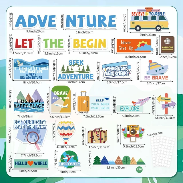Alt view image 2 of 7 - Adecortalk 40 Pcs Let The Adventure Begin Motivational Bulletin Board Adventure Motivational Sign Classroom Decorations Travel Map Posters for Kids Teacher Students Back to School Home Wall Decor