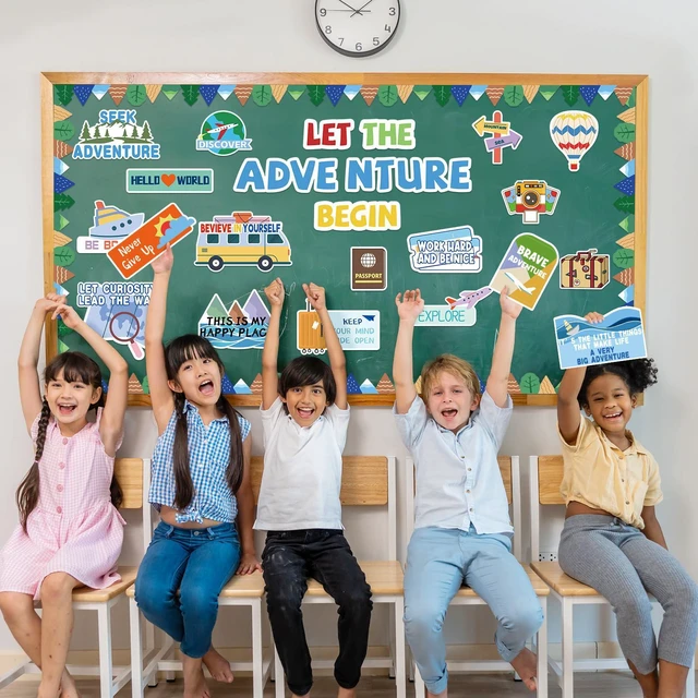Alt view image 5 of 7 - Adecortalk 40 Pcs Let The Adventure Begin Motivational Bulletin Board Adventure Motivational Sign Classroom Decorations Travel Map Posters for Kids Teacher Students Back to School Home Wall Decor