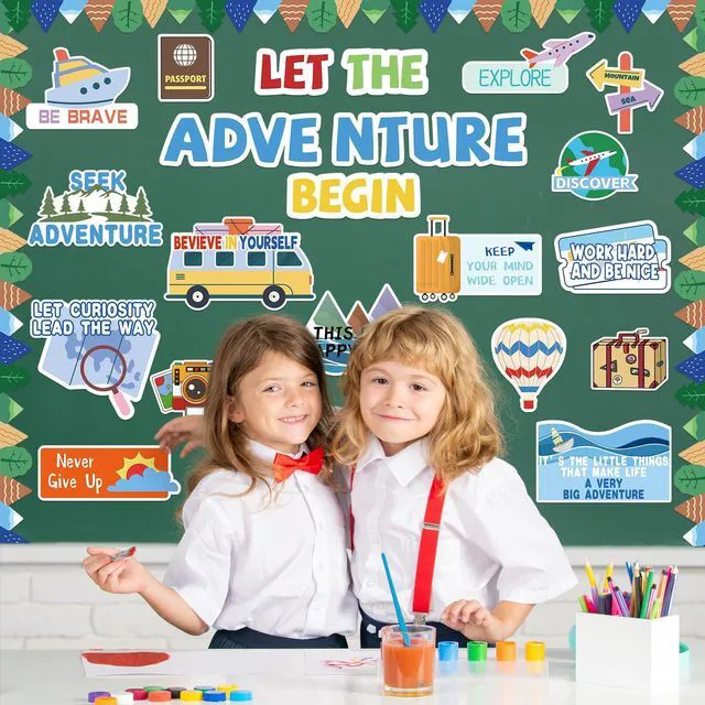 Alt view image 4 of 7 - Adecortalk 40 Pcs Let The Adventure Begin Motivational Bulletin Board Adventure Motivational Sign Classroom Decorations Travel Map Posters for Kids Teacher Students Back to School Home Wall Decor