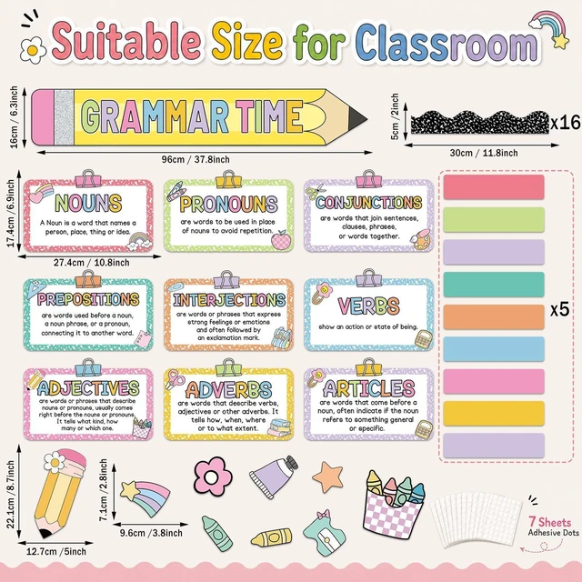 Alt view image 2 of 7 - gisgfim Word Wall Classroom Bulletin Board Set - Grammar Wall Bulletin Board Parts of Speech Posters - Home&Preschool Classroom Wall Decor(Boho Composition Notebook)