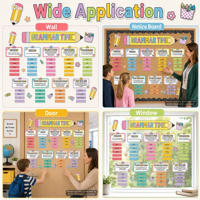 Alt view image 6 of 7 - gisgfim Word Wall Classroom Bulletin Board Set - Grammar Wall Bulletin Board Parts of Speech Posters - Home&Preschool Classroom Wall Decor(Boho Composition Notebook)
