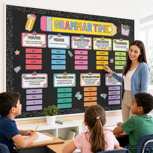 Alt view image 7 of 7 - gisgfim Word Wall Classroom Bulletin Board Set - Grammar Wall Bulletin Board Parts of Speech Posters - Home&Preschool Classroom Wall Decor(Boho Composition Notebook)