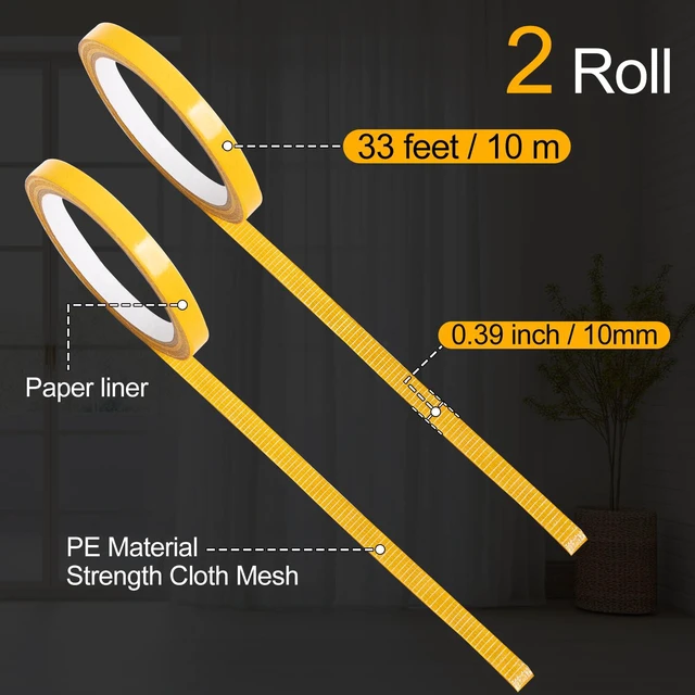 Alt view image 2 of 6 - SBYURE 2 Roll Double Sided Tape Heavy Duty, 0.39in x 33FT(10m) Super Sticky Clear Tape High Tack Strong Wall Adhesive with Fiberglass Mesh Clear Tape, Fixed Carpet, Wall Decor Easy Use Mounting Tape
