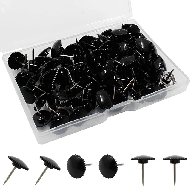 Main image of 100 Pcs Black Push Pins, Plastic Thumb Tacks for Wall Hanging | Flat Head, Steel Point, Push Pins Wall Tacks Thumbtacks, For Furniture Cork Board DIY Projects or Home Decor