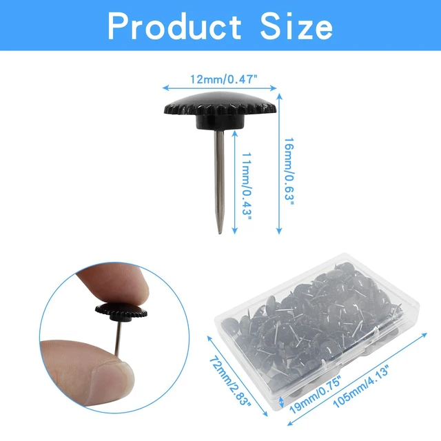 Alt view image 2 of 5 - 100 Pcs Black Push Pins, Plastic Thumb Tacks for Wall Hanging | Flat Head, Steel Point, Push Pins Wall Tacks Thumbtacks, For Furniture Cork Board DIY Projects or Home Decor