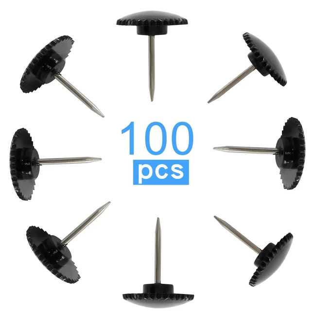 Alt view image 4 of 5 - 100 Pcs Black Push Pins, Plastic Thumb Tacks for Wall Hanging | Flat Head, Steel Point, Push Pins Wall Tacks Thumbtacks, For Furniture Cork Board DIY Projects or Home Decor