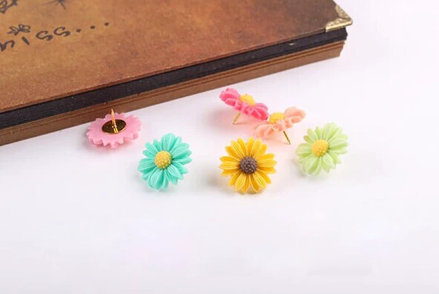 Alt view image 5 of 5 - Yalis 12 Pcs Decorative Push Pins, Assorted Color Floret Creative Thumbtacks for Home or Office Whiteboard, Corkboard, Photo Wall Holding Paper or Decoration